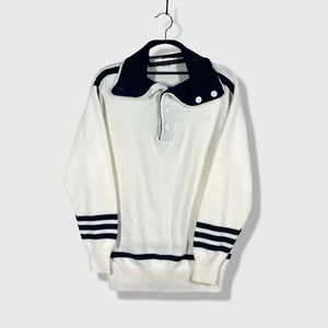 Sample Knit Polo Sweater Mens M White Navy Nautical Preppy Coastal Vintage 80s